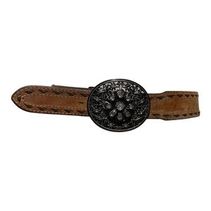 Women’s Western Core Vintage Leather Belt With Metal-Rhinestone Buckle Sz 32-34